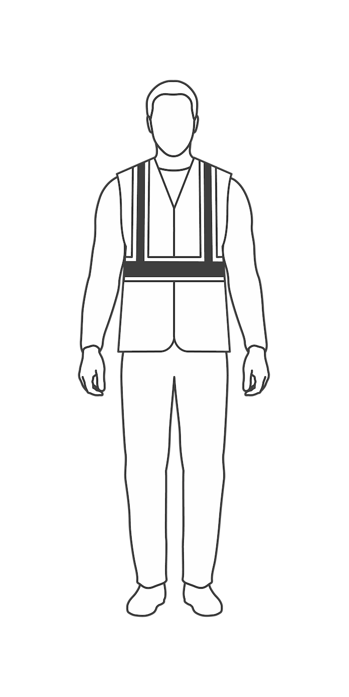 Figure illustration of a Performance Class 2 high-visibility garment configuration